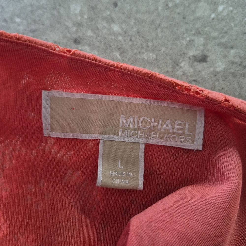 Michael Kors 3D Floral Maxi Dress Size Large Coral Orange Lined V Neck Fairy - Picture 5 of 16